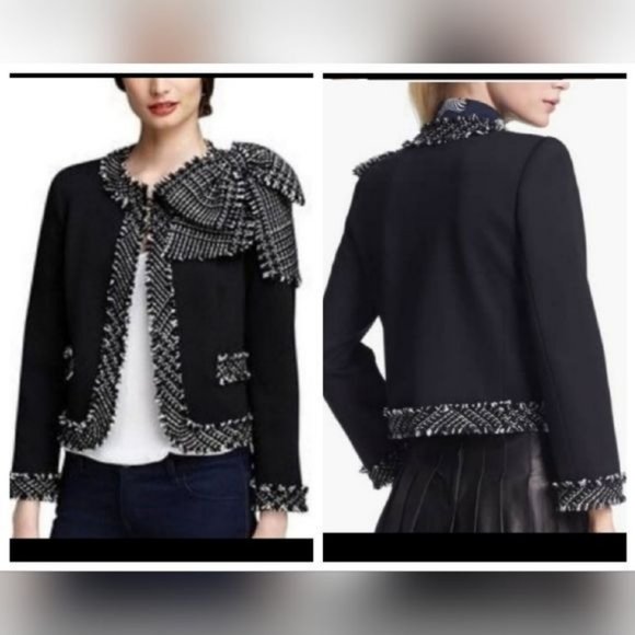 Alice + Olivia Wendy Black Ponte Tweed Bow Jacket Blazer size Small